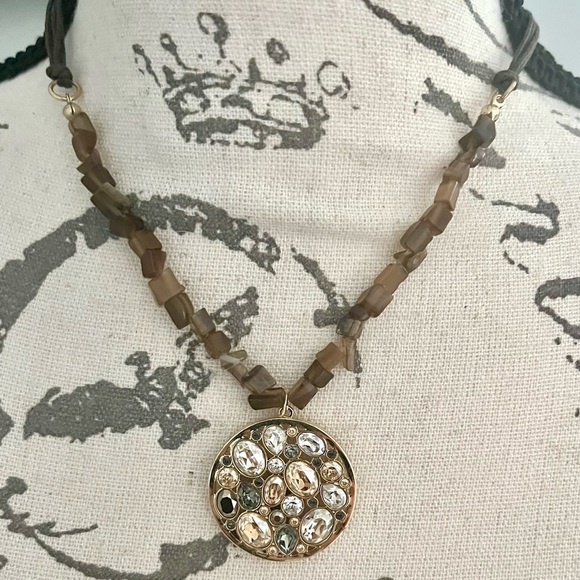 Upcycled VTG Swarovski Dorado Pendant/Tiger Eye Leather Powerhouse Necklace, EUC - Picture 12 of 13